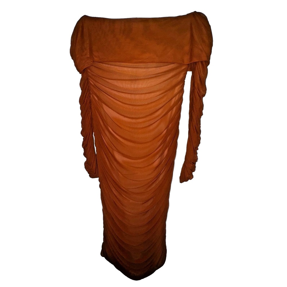 Fashion Nova Rust Ruched Off-Shoulder Midi Dress XL Sexy Stretch Bodycon Date